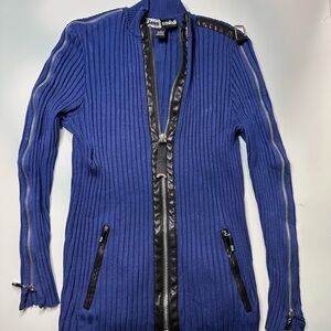 Jamie Sadock Blue Ribbed Zip-Up Blouse